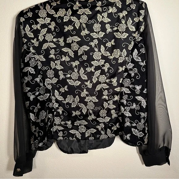 Black and Gold Embroidered Top Sheer Sleeves - Picture 8 of 9